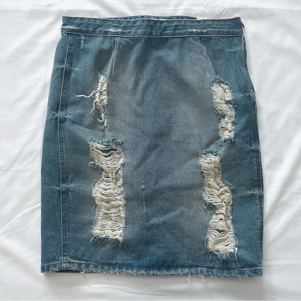 Lovers + friends denim miles pencil skirt distressed women’s size 28